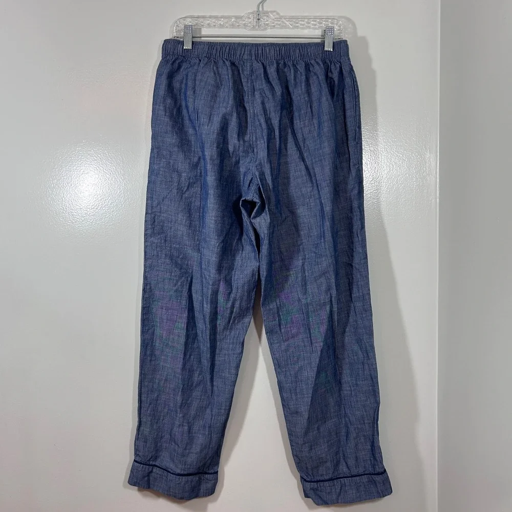 Lands End Mens Blue Chambray Cotton Pajama Pants Drawstring Medium 32-34